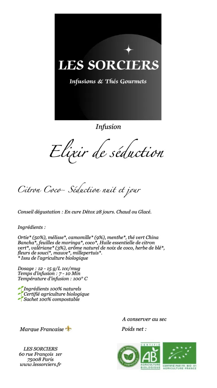 étiquette infusion élixir de séduction